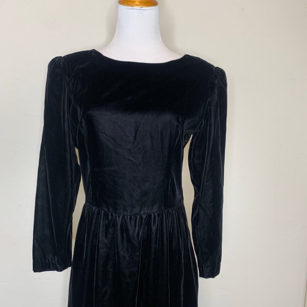 Lanz Black Velvet Bow Back Vintage Dress Sz 12 Medium - Picture 6 of 12